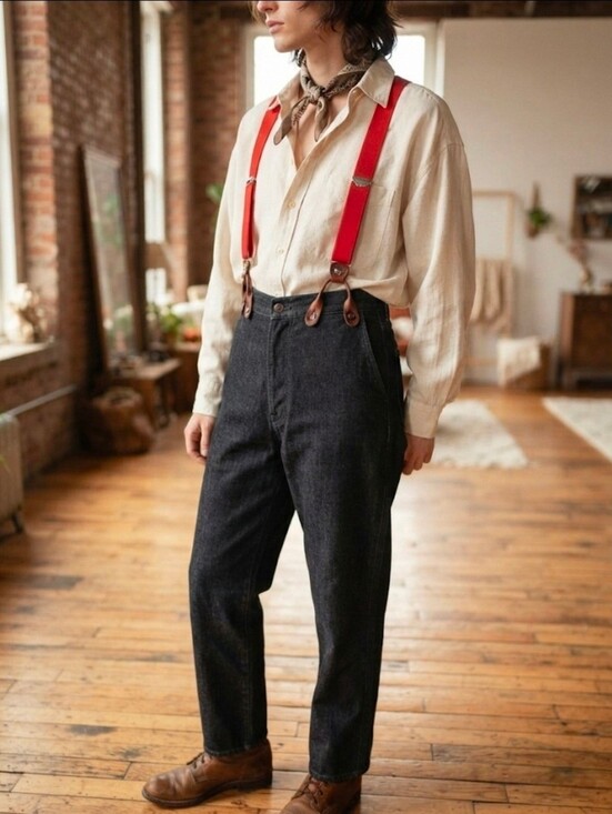 Vintage Other - Vintage Red Button-On Trouser Braces / Suspenders